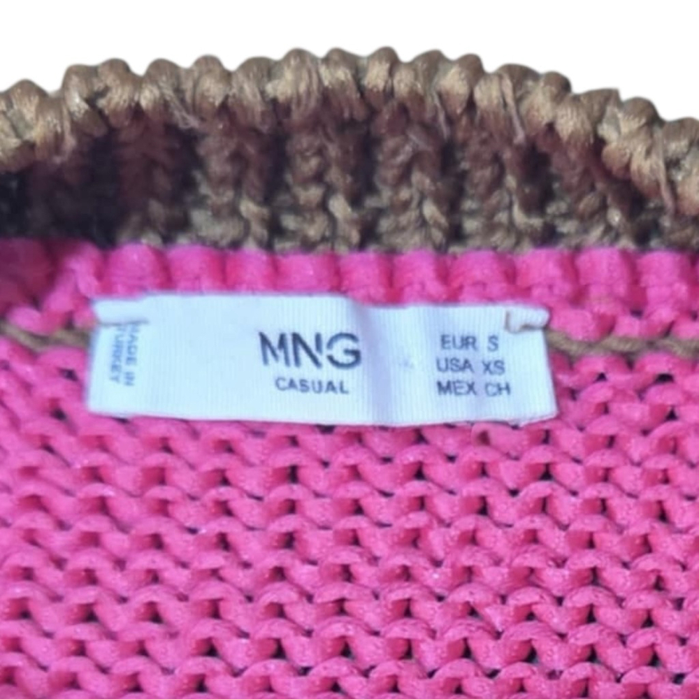 Mango Colourblock Cropped Knit Sweater, S, Brown/Pink Pullover, Textured Knit - Picture 13 of 14